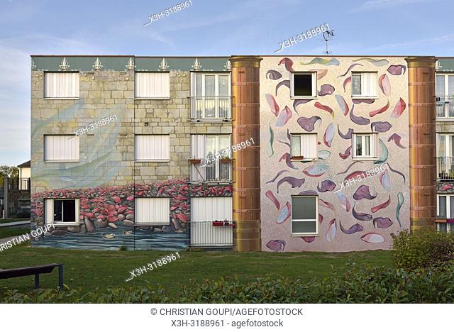 Fresques de Bel-Air, 4000m2 de fresques peintes en trompe-lâ. . œil sur des immeubles du quartier de Bel-air, Chartres, departement d'Eure-et-Loir