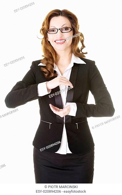 Businesswoman showing copy space on her palm