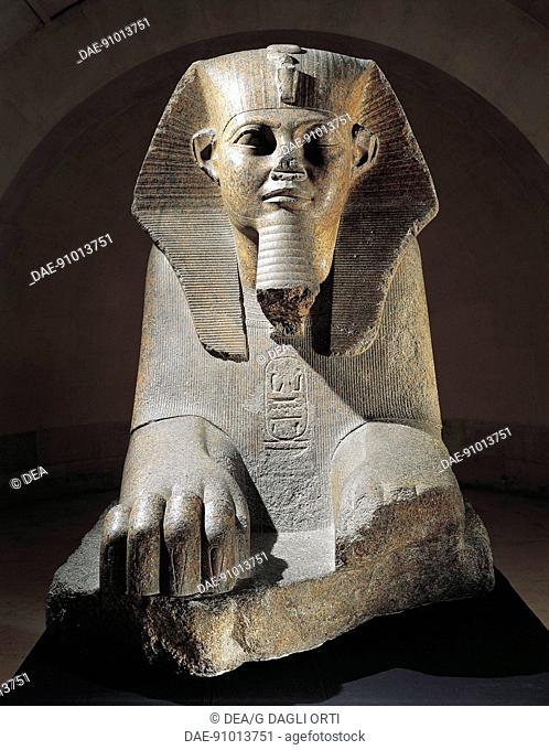 Egyptian civilization, Old Kingdom. Pink granite Great Sphinx from Tanis, height 183 cm.  Paris, Musée Du Louvre