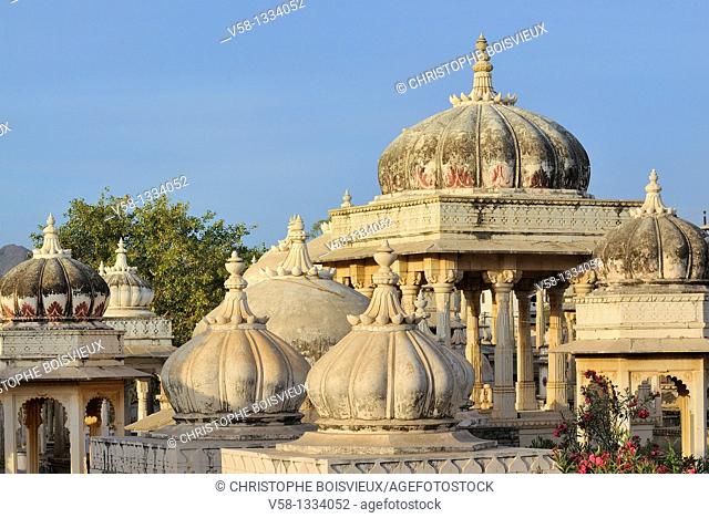 India, Rajasthan, Udaipur surroundings, Ahar cenotaphs  The Ahar site contains more than 250 cenotaphs of the maharanas of Mewar that were built over...