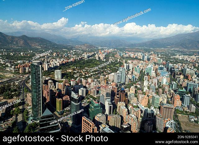 Panoramic city view from the Gran Torre Santiago in Santiago de Chile