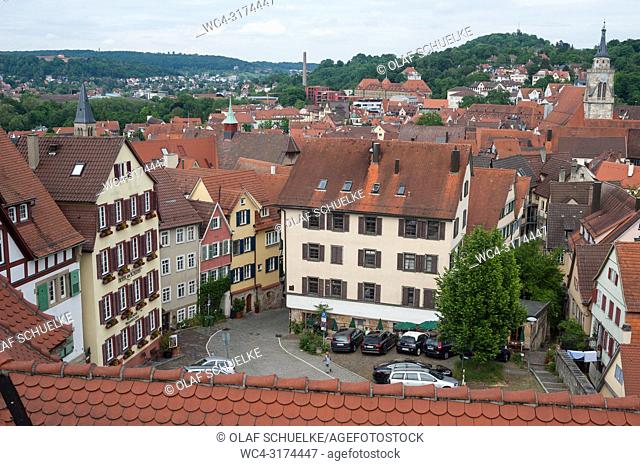05. 06. 2017, Tuebingen, Baden-Wuerttemberg, Germany, Europe - An elevated view of Tuebingen's old town