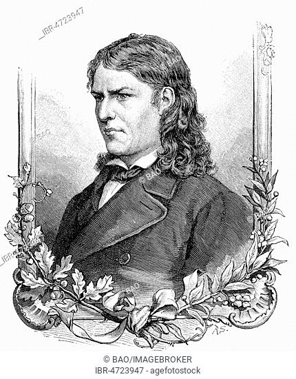 Friedrich Rueckert, 16 May 1788, 31 January 1866, was a German poet, translator, and professor of Oriental languages, woodcut from the year 1888, Germany