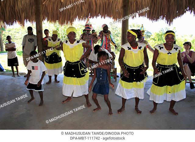 Villagers doing folk dance ; Roatan island ;  country Honduras