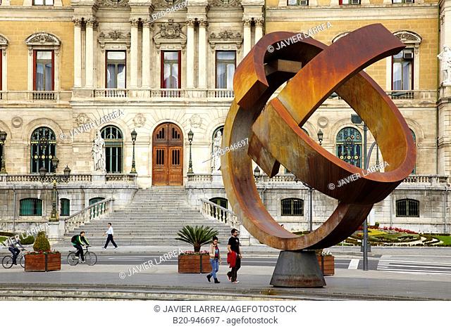 'Variante ovoide de la desocupacion de la esfera' sculpture by Jorge Oteiza in front of the Town Hall, Bilbao, Bizkaia, Euskadi, Spain