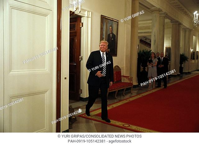 United States President Donald J. Trump arrives to make remarks at the White House IFTAR dinner at the White House on June 6, 2018 in Washington, DC
