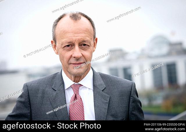 06 November 2020, Berlin: Friedrich Merz, candidate for the CDU party chairmanship, stands after a presentation of his new book, ""Neue Zeit
