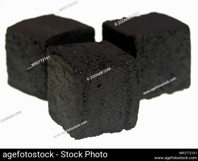 Charcoal cubes for hookah on white background