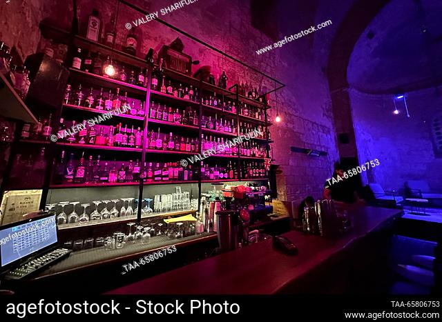 CYPRUS, FAMAGUSTA - DECEMBER 15, 2023: A bar in a former Templar church dedicated to St John. The Turkish Republic of Northern Cyprus is a de facto state...