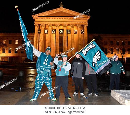 Philadelphia Eagles fans take to the streets of Philadelphia, Pennsylvania, in celebration after the Eagles defeated the New England Patriots 41-33 in Super...