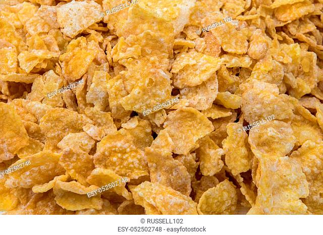 Closeup of frosted corn flakes breakfast cereal