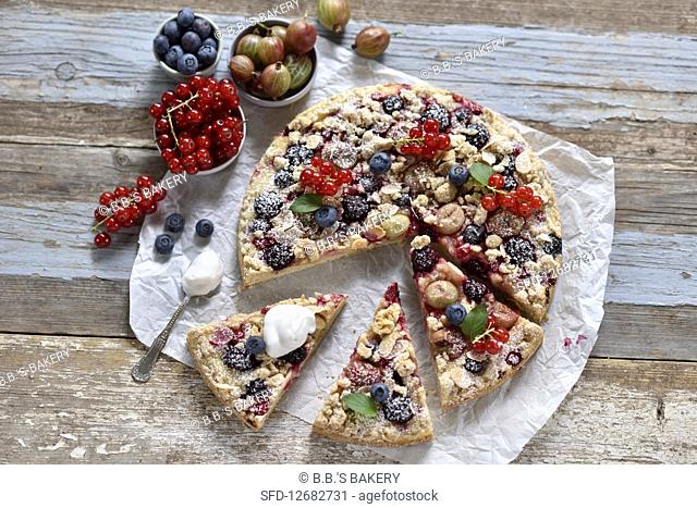 Vegan berry quark tart with crumbles