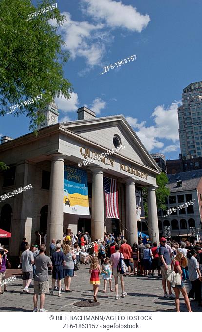 Downtown Boston MA old town Freedom Trail at Quincy Market a tourist heaven