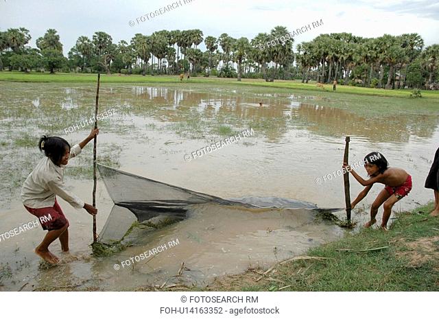 village, person, fishing, girls, cambodia, people