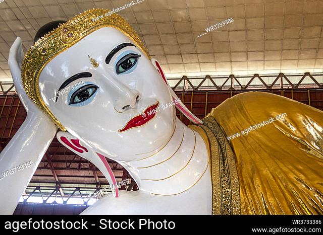 Reclining Buddha in Chaukhtatgyi Buddha Temple located in Yangon, Myanmar