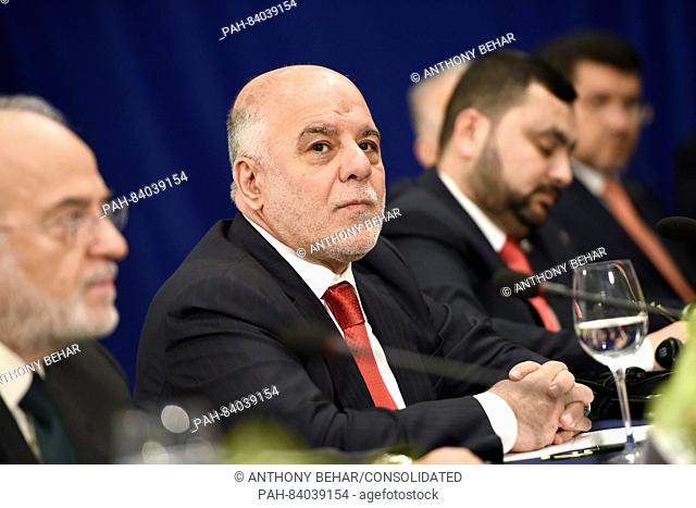 Prime Minister Haider al-Abadi of Iraq attends a bilateral meeting with United States President Barack Obama at the Lotte New York Palace Hotel in New York, NY