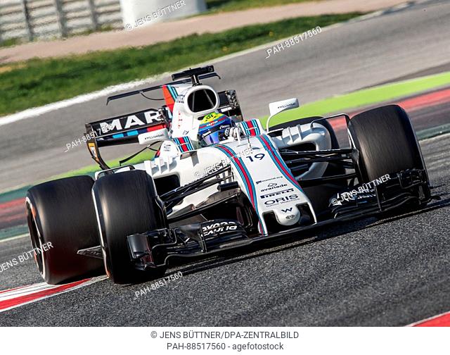 Brazilian Formula One pilot Felipe Massa of Williams in his new race car in action at the Formula One pre-season testing at the Circuit de Catalunya race track...