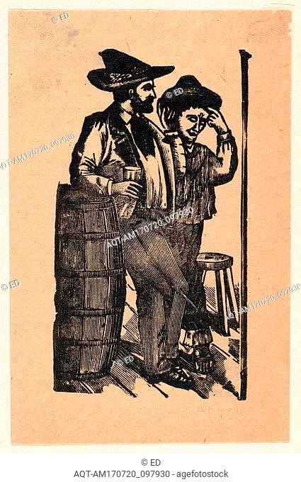 Two men leaning on a barrel and drinking, ? José Guadalupe Posada (Mexican, 1851–1913), ? Manuel Manilla (Mexican, Mexico City ca
