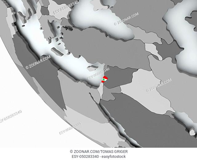 Lebanon on political globe with embedded flags. 3D illustration