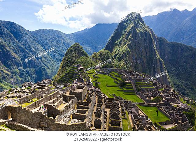 Overview of the Machu Picchu settlement in the Andes Mountains of Peru
