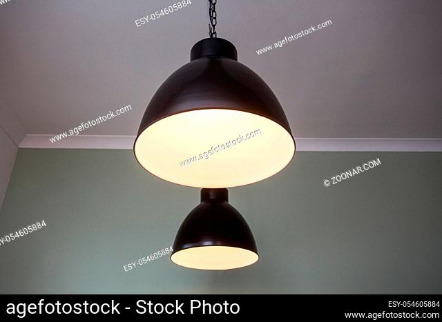 Ceiling light closeup, hanging from the ceiling modern design. home decoration