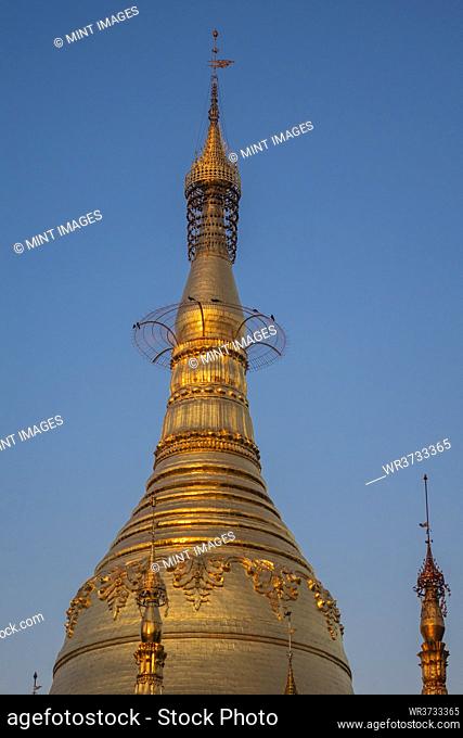 Yangon, Myanmar view of Shwedagon Pagoda at dusk