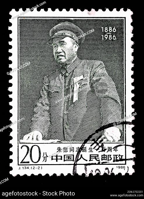CHINA - CIRCA 1986: A stamp printed in China shows a Chinese leader Zhu De, circa 1986