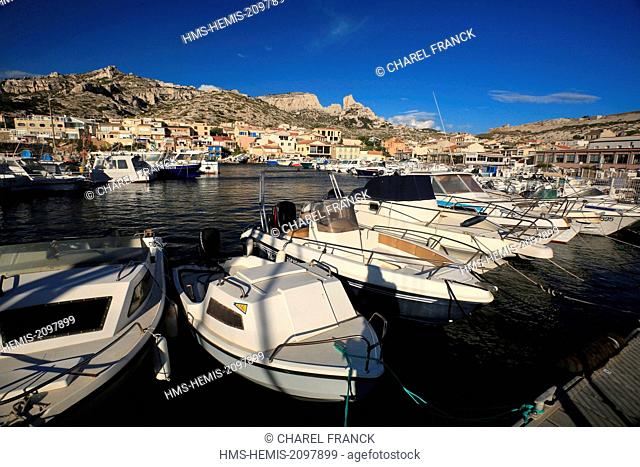 France, Bouches du Rhone, Marseille, Creeks National Park, harbour of les Goudes