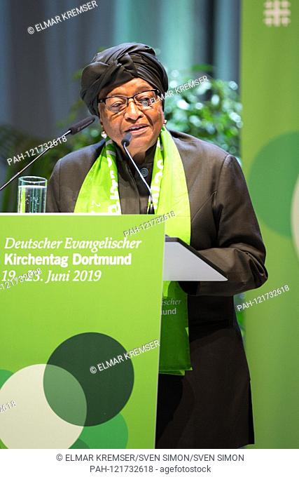 Ellen JOHNSON-SIRLEAF (former President Liberia), talks, speech, half figure, half figure, portrait, main lecture in the Westafalenhalle in Dortmund