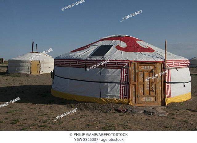 Gers or yurts at Meekhi Tourist Camp, Bayanzag (Flaming Cliffs), Gobi Desert, Mongolia