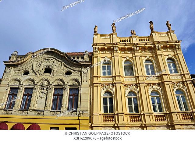 facades in Strada Republicii Republic Street, Brasov, Transylvania, Romania, Southeastern and Central Europe