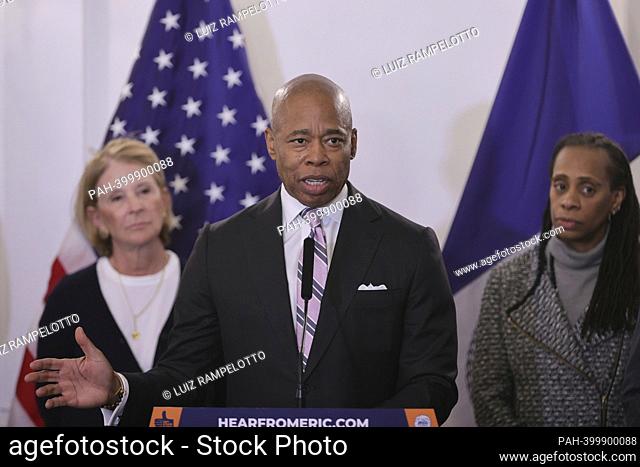 Stewart Hotel, New York, USA, March 15, 2023 - Mayor Eric Adams along with the Brodsky Family Delivers Remarks at Event highlighting need for donations for...