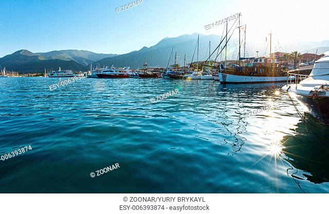Excursion ships in bay (Greece, Lefkada)
