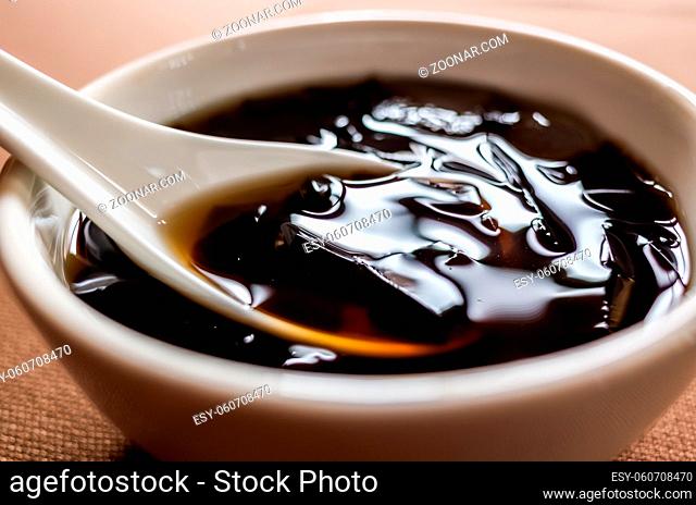 traditional Taiwanese snacks of mesona black herbal tea in a bowl