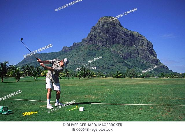 Golf course and Morne Brabant Mountain, Mauritius