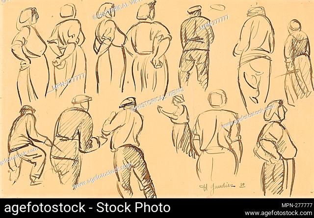 Author: Henri Gaudier-Brzeska. Men and Women Seen from Back - 1910 - Henri Gaudier-Brzeska French, 1891-1915. Pen and brown ink on ivory wove paper