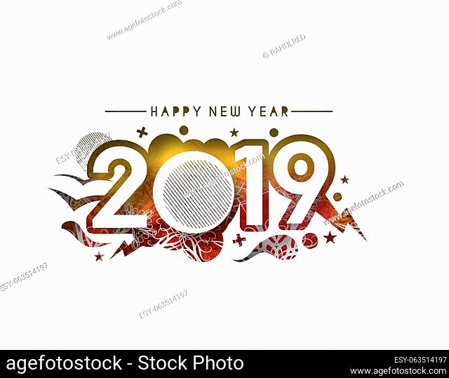 Happy New Year 2019 Text Design Patter, Vector illustration