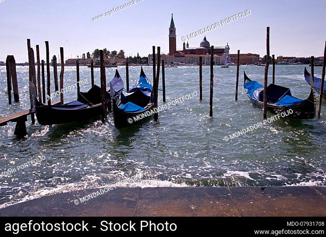 The typical boats of Venice, the gondolas. Venice (italy), September 11th, 2016