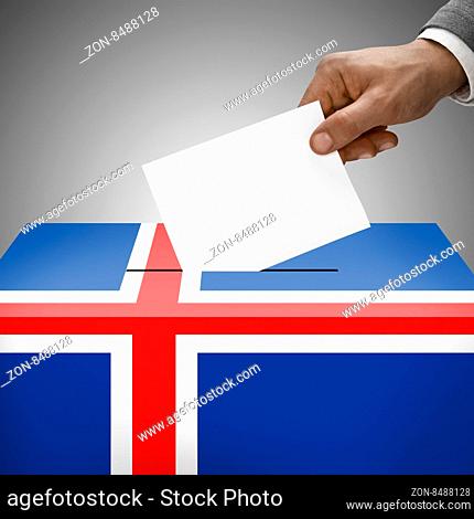 Ballot box painted into national flag colors - Iceland