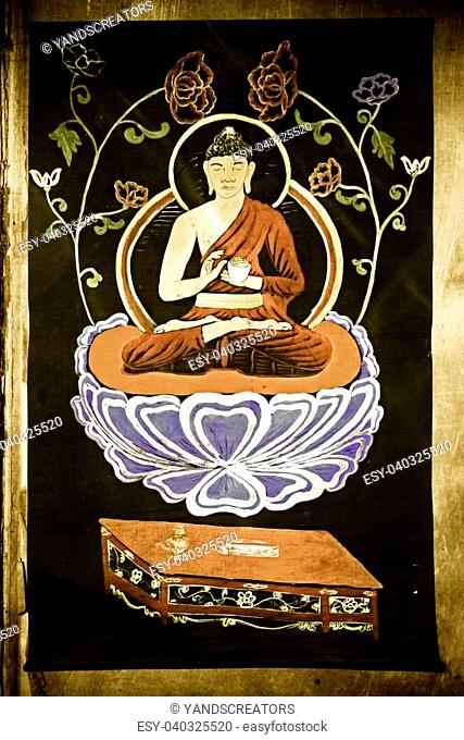 Amoghasiddhi Buddha, Dhyani Buddha, Tibet cloth painting