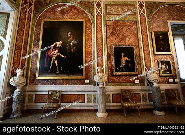 The Sala del Sileno with paintings by Caravaggio ' Madonna dei Palafrenieri' (Virgin of Palafrenieri) ' David con la testa di Golia ' (David with the head of...