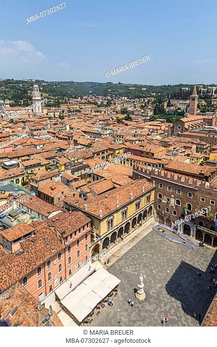 View from the Torre dei Lamberti, historic lookout tower, in the Piazza dei Signori, Verona, Veneto, Italy, Europe