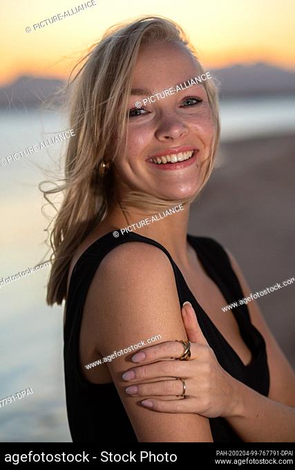 03 February 2020, Egypt, Hurghada: Christin Stalling, Miss Lower Saxony, at a photo session at the ""White Beach Club"". The ""Miss Germany"" election 2020 will...
