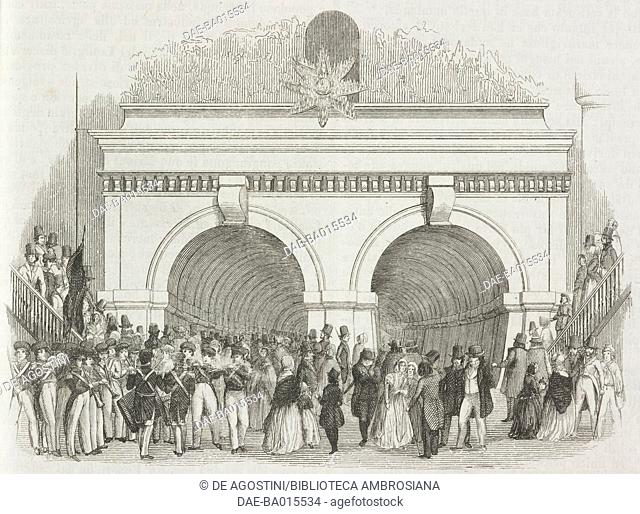 Entrance to the Thames tunnel connecting Rotherhithe and Wapping, London, England, United Kingdom, engraving from L'album, giornale letterario e di belle arti
