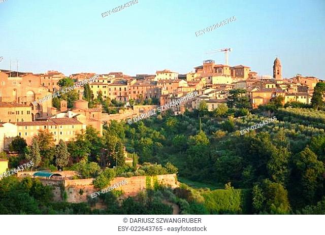 Gorgeous panorama of Siena at sunset in the summertime, Tuscany, Italy