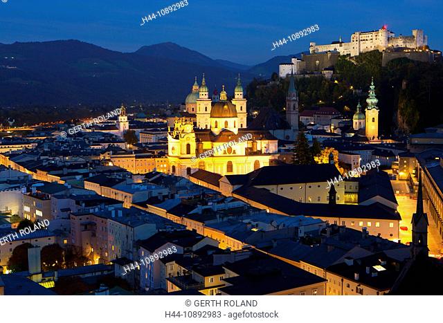 Salzburg, Austria, Europe, Salzburg, town, city, Old Town, churches, cathedral, dome, castle, fortress, Hohensalzburg, Houses, H