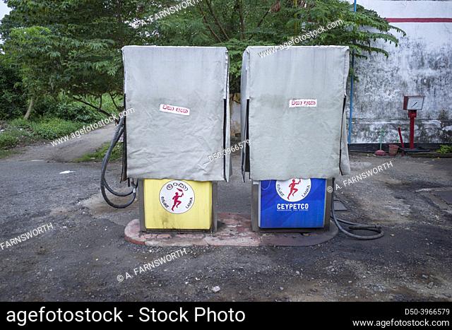 Galle, Sri Lanka Gas pumps are covered showing they are empty of fuel due to nationwide shortage
