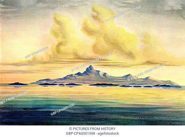 vIndonesia: The Lingga Archipelago or Kepulauan Lingga off the east coast of Sumatra. Watercolour by the German scientist and traveller Ernst Haeckel, c