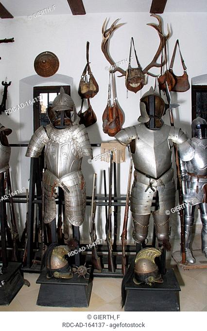 Suits of armour fortress Reichenstein Trechtingshausen Rhineland-Palatinate Germany armoury