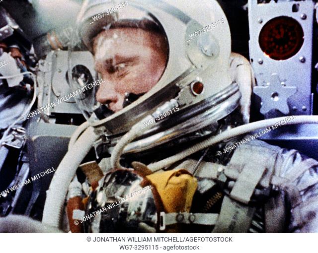 EARTH Aboard Friendship 7 -- 20 Feb 1962 -- On Feb. 20, 1962, astronaut John H. Glenn, Jr. , became the first American to orbit Earth
